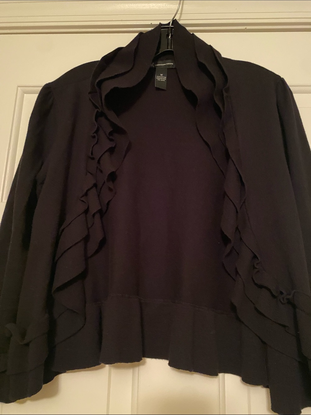INC International Concepts Black Ruffled Sweater Cardigan - Size M